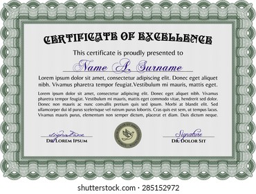Diploma template. Superior design. Complex background. Vector pattern that is used in money and certificate.