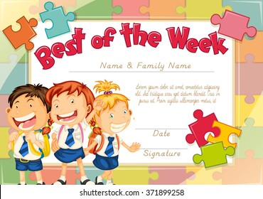 Diploma template with three children background illustration