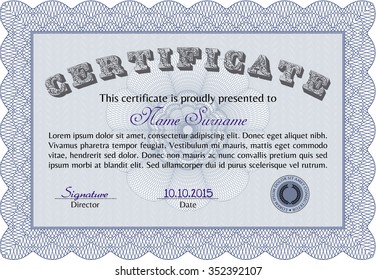 Diploma template. Vector certificate template.With guilloche pattern. Good design. 