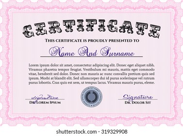 Diploma template. Vector pattern that is used in money and certificate.With linear background. Nice design. 