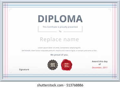 Diploma template with wax stamp. Soft color tone design for corporate. sample text position included. vector template.