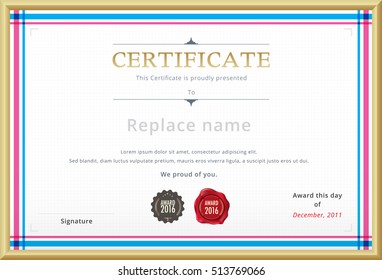 Diploma template with wax stamp. Soft color tone design for corporate. Sample text position included. vector template.
