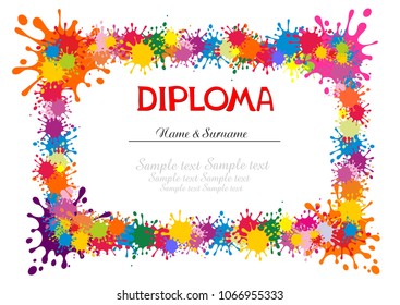 Diploma termination preschool program training children. Official document educational institution. Concept design diploma education. Flat vector. Diploma template for kindergarten students. Vector