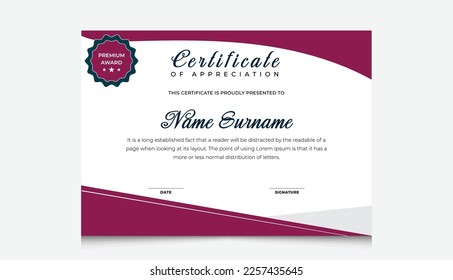 Diploma vector certificate template for multipurpose business and education needs.