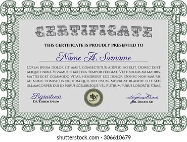 Diploma. Vector certificate template.With great quality guilloche pattern. Excellent design. 