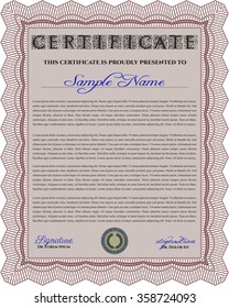 Diploma. Vector certificate template.With guilloche pattern and background. Elegant design. 