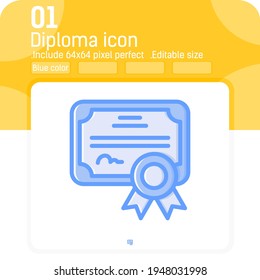 Diploma vector icon with high quality blue outline style isolated on white background. Illustration certificate sign symbol icon for web, ui, ux, website, education, logo, mobile apps and all project