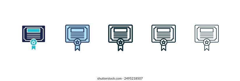 Diploma vector icon set black filled and outlined style.