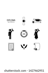 Diploma - vector icon set. Symbol for web, infographics, print design and mobile UX/UI kit. Vector illustration, EPS10.
