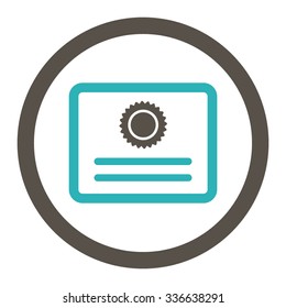 Diploma vector icon. Style is bicolor flat rounded symbol, grey and cyan colors, rounded angles, white background.