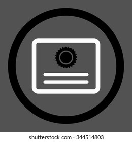 Diploma vector icon. Style is bicolor flat rounded symbol, black and white colors, rounded angles, gray background.