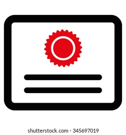 Diploma vector icon. Style is bicolor flat symbol, intensive red and black colors, rounded angles, white background.