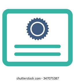 Diploma vector icon. Style is bicolor flat symbol, cobalt and cyan colors, rounded angles, white background.