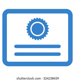 Diploma vector icon. Style is flat symbol, cobalt color, rounded angles, white background.