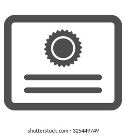 Diploma vector icon. Style is flat symbol, gray color, rounded angles, white background.