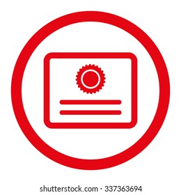Diploma vector icon. Style is flat rounded symbol, red color, rounded angles, white background.