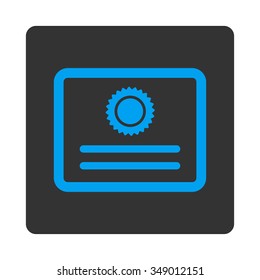 Diploma vector icon. Style is flat rounded square button, blue and gray colors, white background.