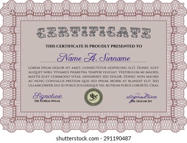 Diploma. Vector pattern that is used in currency and diplomas.Cordial design. With complex background. 