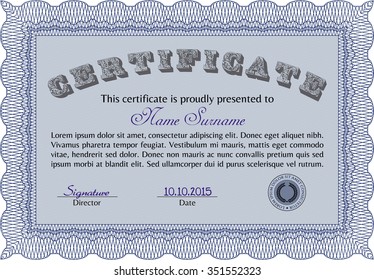 Diploma. Vector pattern that is used in currency and diplomas.With guilloche pattern and background. Artistry design. 