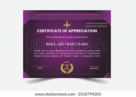 Diploma vector templatee design. Luxury Black and gold certificate of appreciation border template with badge and modern line and shapes. For award, business and education needs. 


