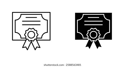 Diploma vectors icons set in filled and strokes on white background