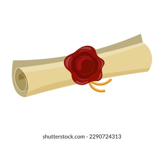 Diploma with a wax seal on a white background. Education concept. Illustration, icon, vector