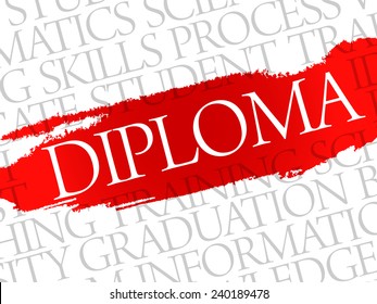 DIPLOMA. Word education collage on gray vector background