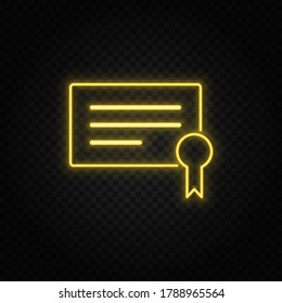 diploma yellow neon icon .Transparent background. Yellow neon vector icon