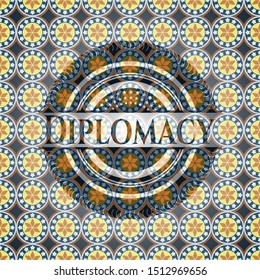 Diplomacy arabic style emblem. Arabesque decoration.