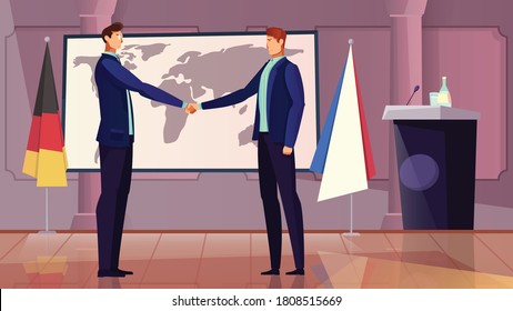 Diplomacy and cooperation background with Germany and France symbols flat vector illustration