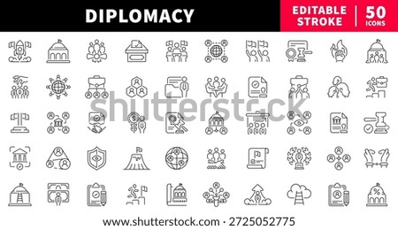 Diplomacy editable line icons set. linear and negotiation symbols