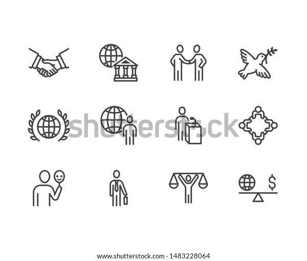 Diplomacy Flat Line Icons Set Global Stock Vector (Royalty Free) 1483228064