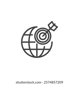 Diplomacy Goals line icon. linear style sign for mobile concept and web design. A dart hitting a globe outline vector icon. Achieving global objectives symbol, logo illustration. Vector graphics