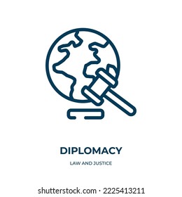 Diplomacy icon. Linear vector illustration from law and justice collection. Outline diplomacy icon vector. Thin line symbol for use on web and mobile apps, logo, print media.