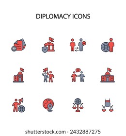 diplomacy icon set.vector.Editable stroke.linear style sign for use web design,logo.Symbol illustration.