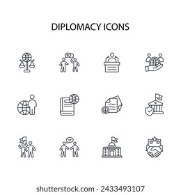 diplomacy icon set.vector.Editable stroke.linear style sign for use web design,logo.Symbol illustration.