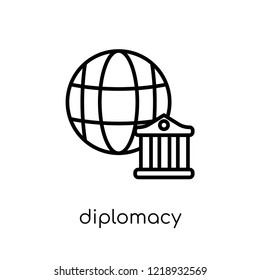 diplomacy icon. Trendy modern flat linear vector diplomacy icon on white background from thin line law and justice collection, editable outline stroke vector illustration