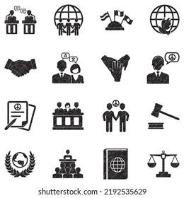 Iconos de diplomacia. Diseño de esgrima negra. Ilustración vectorial.