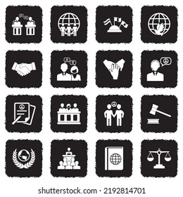 Diplomacy Icons. Grunge Black Flat Design. Vector Illustration.
