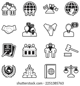Diplomacy Icons. Line With Fill Design. Vector Illustration.