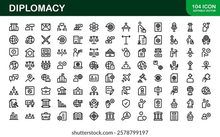 Diplomacy Icons. Professional Vector Illustrations for International Relations, Negotiations, and Global Communication Projects