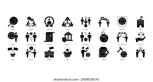 Diplomacy icons set. Set of editable stroke icons.Vector set of Diplomacy