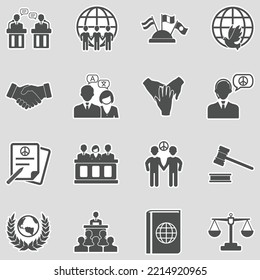 Iconos de diplomacia. Diseño de pegatinas. Ilustración vectorial.
