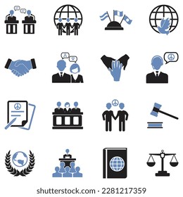 Diplomacy Icons. Two Tone Flat Design. Vector Illustration.