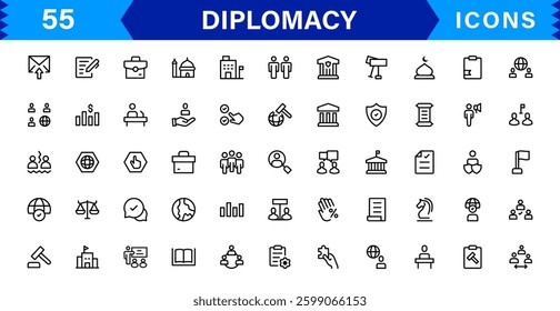Diplomacy and International Affairs Icon Set. Versatile Icons for Global Diplomacy, Peace Talks, and Global Cooperation
