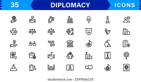 Diplomacy and International Affairs Icon Set. Versatile Icons for Global Diplomacy, Peace Talks, and Global Cooperation