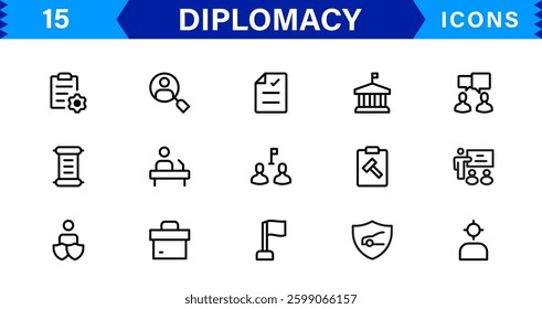 Diplomacy and International Affairs Icon Set. Versatile Icons for Global Diplomacy, Peace Talks, and Global Cooperation