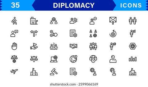 Diplomacy and International Affairs Icon Set. Versatile Icons for Global Diplomacy, Peace Talks, and Global Cooperation