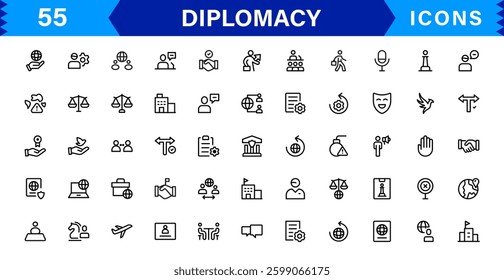 Diplomacy and International Affairs Icon Set. Versatile Icons for Global Diplomacy, Peace Talks, and Global Cooperation