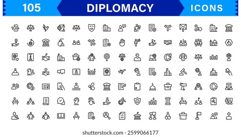 Diplomacy and International Affairs Icon Set. Versatile Icons for Global Diplomacy, Peace Talks, and Global Cooperation